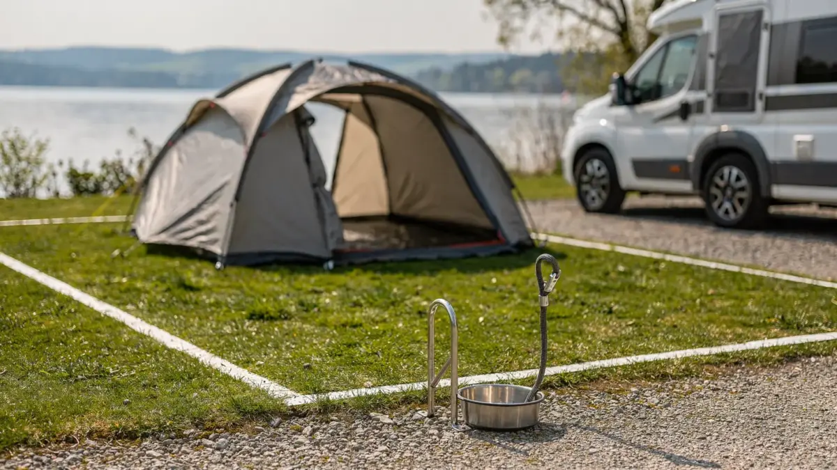 Hundefreundlicher Campingplatz am Bodensee mit Zelt, Wohnmobil und Wassernapf
