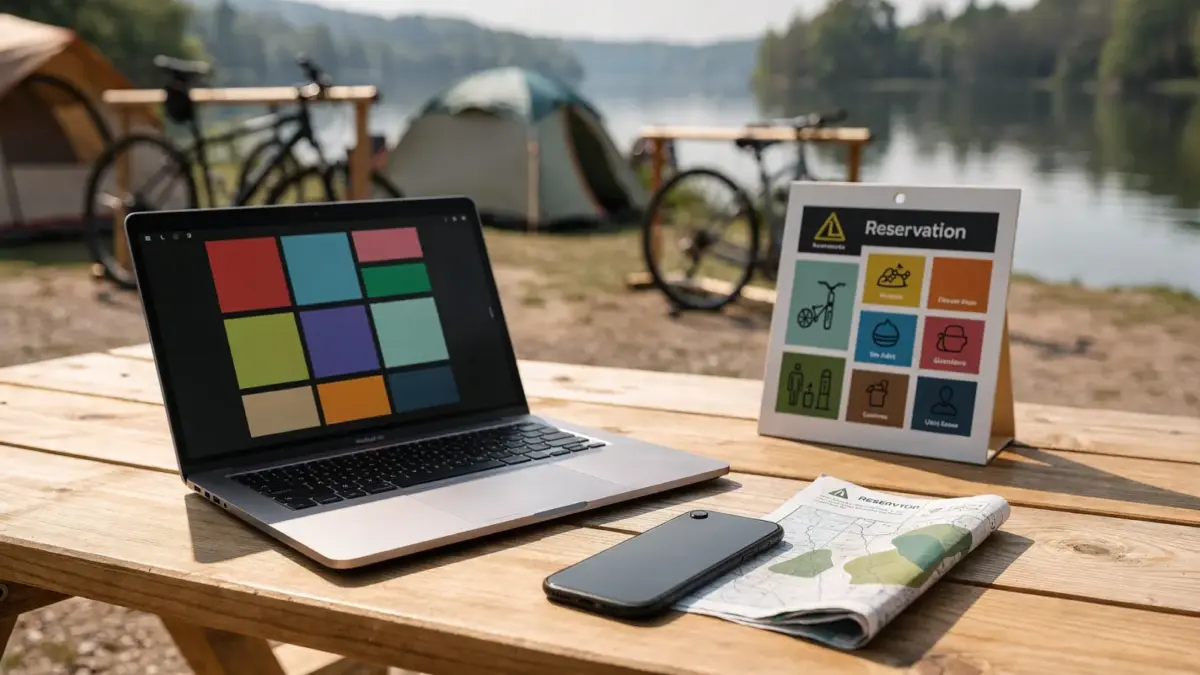 Laptop und Smartphone zur Verfügbarkeit auf dem Campingplatz Bodensee prüfen